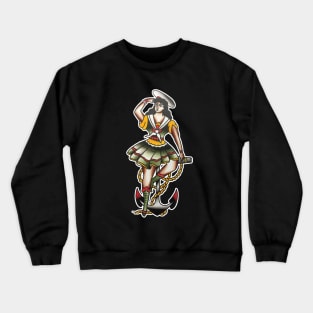 Lady on Anchor Tattoo Design Crewneck Sweatshirt